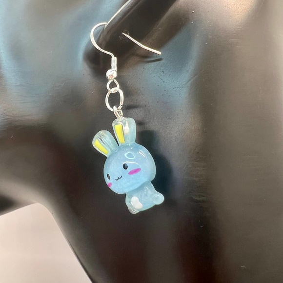 Bunny Earrings - Rabbit Earrings - Glitter Earring - Easter Earring - Blue Bunny - Picture 10 of 10